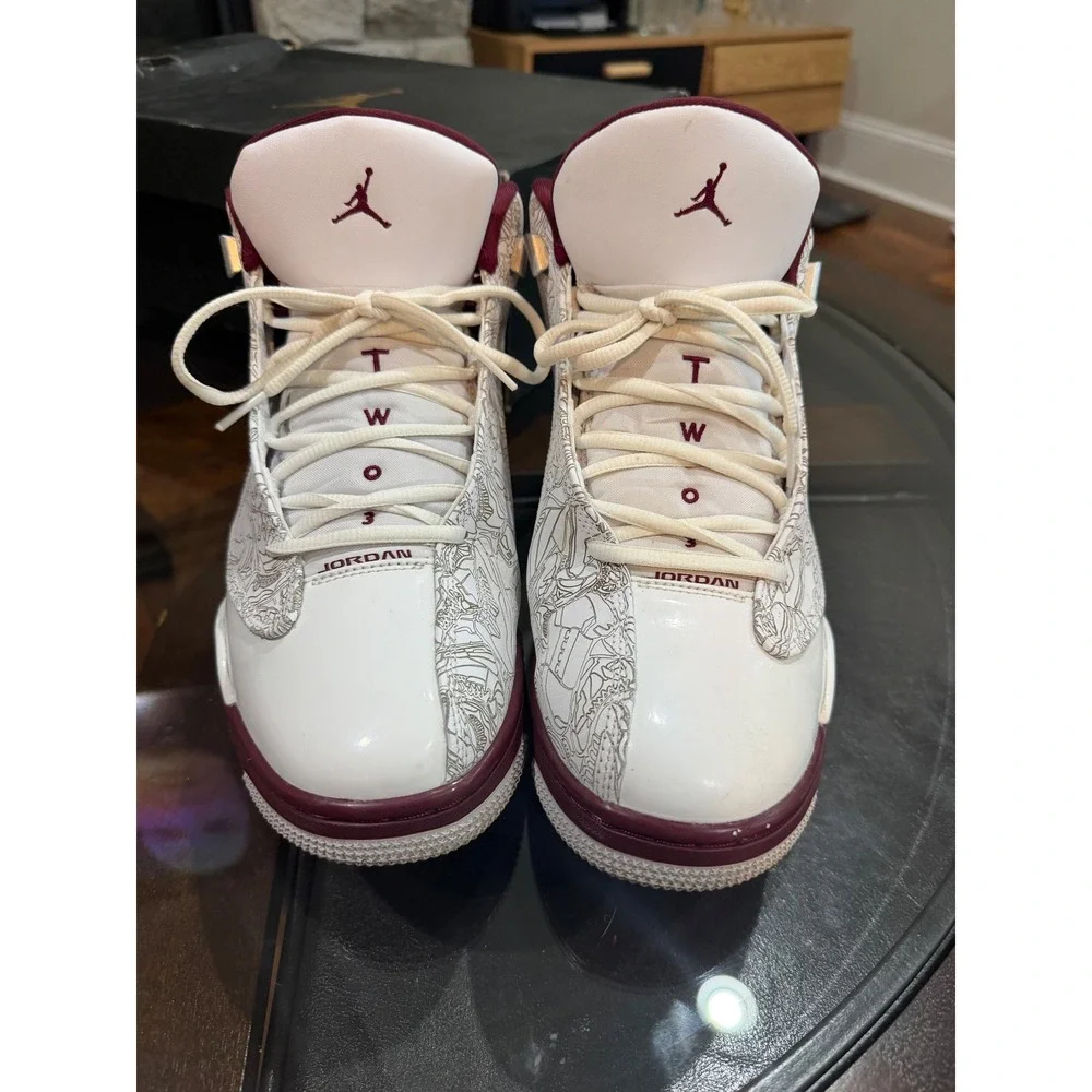 Jordan Dub Zero White Bordeaux Laser Etched Mens Basketball Shoes Size 10.5